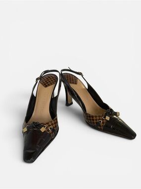 Louis Vuitton Black and Brown Checkered Slingback Heels